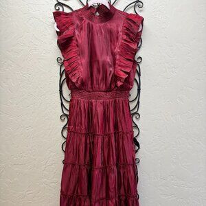 Lulu's Take a Glance Burgundy Tiered Mock Neck Midi Dress